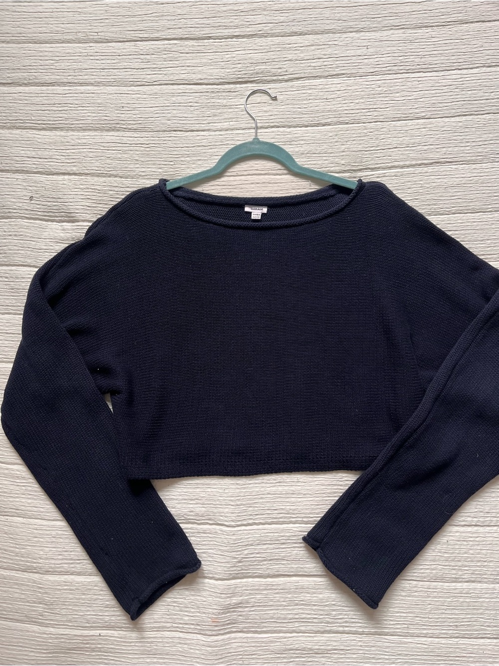 Garage Navy Cropped Cotton Knit Sweater